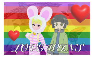 A mockup of the custom flag 'Love Wins flag' on a white background