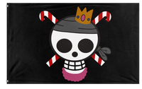 A mockup of the custom flag 'king candy pirates flag' on a white background