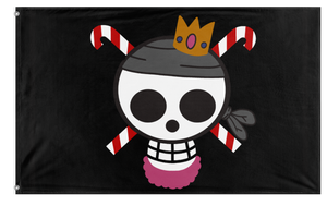 A mockup of the custom flag 'king candy pirates flag' on a white background