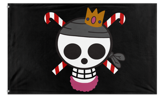 A mockup of the custom flag 'king candy pirates flag' on a white background
