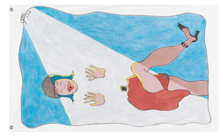 A mockup of the custom flag 'Dancing Woman flag' on a white background