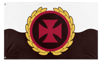 A mockup of the custom flag 'Crusader Empire flag' on a white background