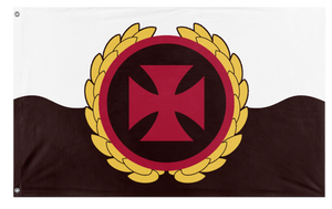 A mockup of the custom flag 'Crusader Empire flag' on a white background