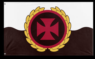 A mockup of the custom flag 'Crusader Empire flag' on a white background