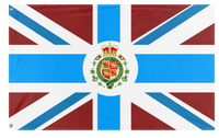 A mockup of the custom flag 'UK flag redsign flag' on a white background