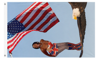 A mockup of the custom flag 'RACHEL flag' on a white background