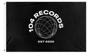 A mockup of the custom flag '104 records flag' on a white background