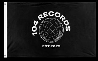 A mockup of the custom flag '104 records flag' on a white background