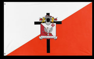 A mockup of the custom flag 'Principality of Silverland flag' on a white background