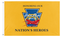 A mockup of the custom flag 'HFP-HONH-Gold flag' on a white background