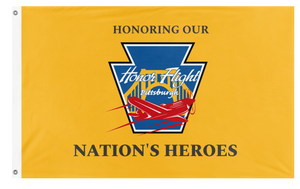 A mockup of the custom flag 'HFP-HONH-Gold flag' on a white background