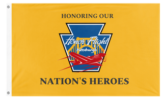 A mockup of the custom flag 'HFP-HONH-Gold flag' on a white background