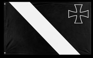 A mockup of the custom flag 'Kingdom of Kriegsbourg flag' on a white background