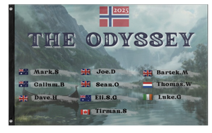 A mockup of the custom flag 'Odyssey flag' on a white background