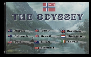 A mockup of the custom flag 'Odyssey flag' on a white background