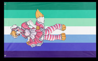 A mockup of the custom flag 'Raffi-pride flag' on a white background