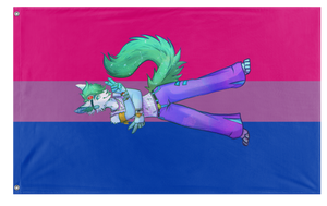 A mockup of the custom flag 'Hyper-Raver Bi flag' on a white background