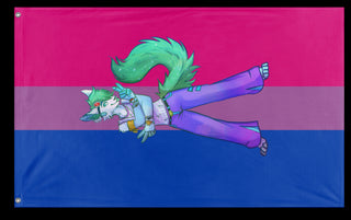 A mockup of the custom flag 'Hyper-Raver Bi flag' on a white background