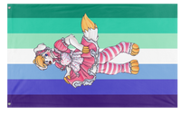 A mockup of the custom flag 'Raffi Gay-pride flag' on a white background