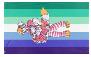 A mockup of the custom flag 'Raffi Gay-pride flag' on a white background