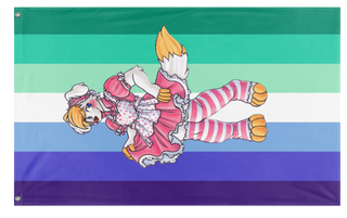 A mockup of the custom flag 'Raffi Gay-pride flag' on a white background