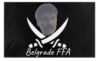 A mockup of the custom flag 'Belgrade FFA Jolly Roger flag' on a white background
