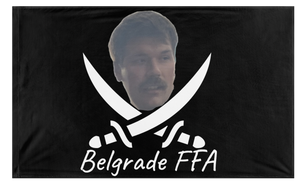 A mockup of the custom flag 'Belgrade FFA Jolly Roger flag' on a white background