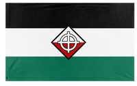 A mockup of the custom flag 'PWO flag' on a white background