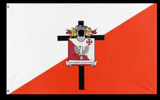 A mockup of the custom flag 'Principality of Silverland flag' on a white background