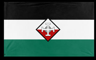 A mockup of the custom flag 'PWO flag' on a white background