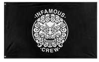 A mockup of the custom flag 'Infamous crew flag' on a white background