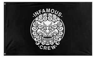 A mockup of the custom flag 'Infamous crew flag' on a white background