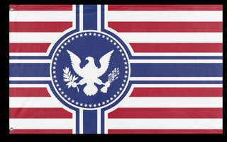 A mockup of the custom flag 'Free American Empire flag' on a white background