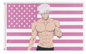 A mockup of the custom flag 'Saturo Gojo JJK flag' on a white background
