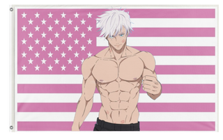 A mockup of the custom flag 'Saturo Gojo JJK flag' on a white background
