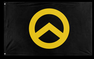 A mockup of the custom flag 'Mouvence Identitaire flag' on a white background