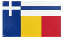 A mockup of the custom flag 'Romania+Greece herritage flag' on a white background