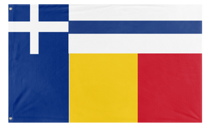 A mockup of the custom flag 'Romania+Greece herritage flag' on a white background