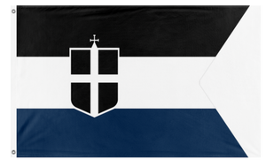 A mockup of the custom flag 'Kamorrian Naval Ensign flag' on a white background