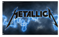 A mockup of the custom flag 'metallica flag' on a white background