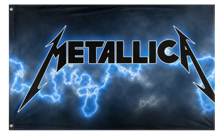 A mockup of the custom flag 'metallica flag' on a white background