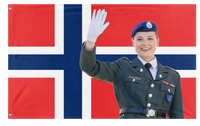 A mockup of the custom flag 'Norge flagg m/ingrid aleksandria flag' on a white background