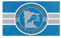 A mockup of the custom flag 'Minnesota Detroit Lions Fans Flag' on a white background