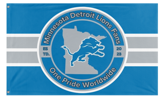 A mockup of the custom flag 'Minnesota Detroit Lions Fans Flag' on a white background