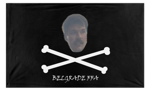 A mockup of the custom flag 'FFA Belgrade Flag' on a white background