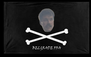A mockup of the custom flag 'FFA Belgrade Flag' on a white background