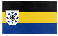 A mockup of the custom flag 'The Reichstaat of Blaukrone flag' on a white background