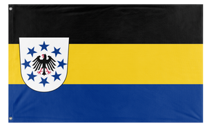 A mockup of the custom flag 'The Reichstaat of Blaukrone flag' on a white background