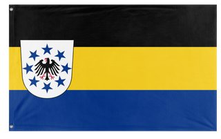 A mockup of the custom flag 'The Reichstaat of Blaukrone flag' on a white background