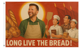A mockup of the custom flag 'EZPeoplesBreadRepublic flag' on a white background